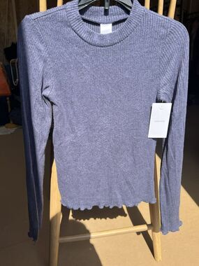 Nordstrom Girl’s Cozy Mock Neck Top in Navy Denim- Size Small (7/8)